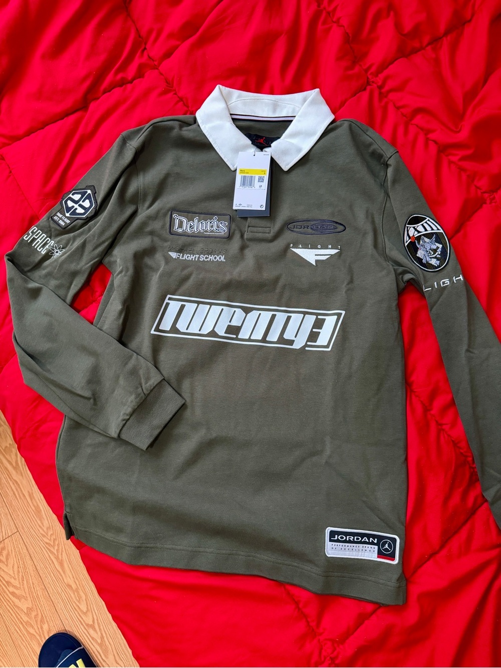 Jordan Flight School Olive Green Long-Sleeve Polo Shirt